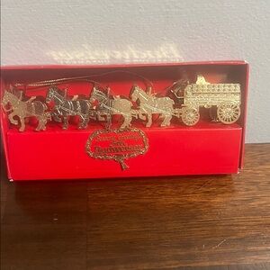 VINTAGE BRASS BUDWEISER CLYDESDALE CHRISTMAS ORNAMENT